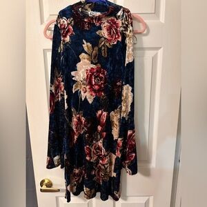 Floral Velvet Maxi Shirt/Dress - Navy and Burgundy